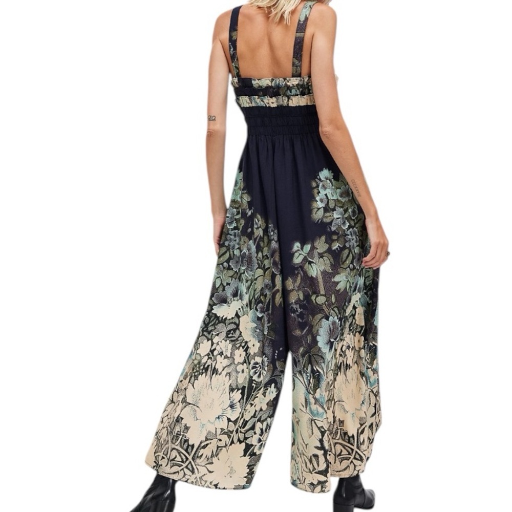 Free People Floral Print Jumpsuit in Black and Cream NWT